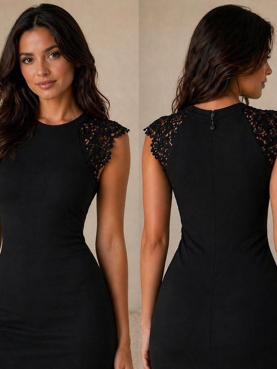 iris Dresses & Skirts - IRIS Black Lace Cap-Sleeve Mini Sheath Dress